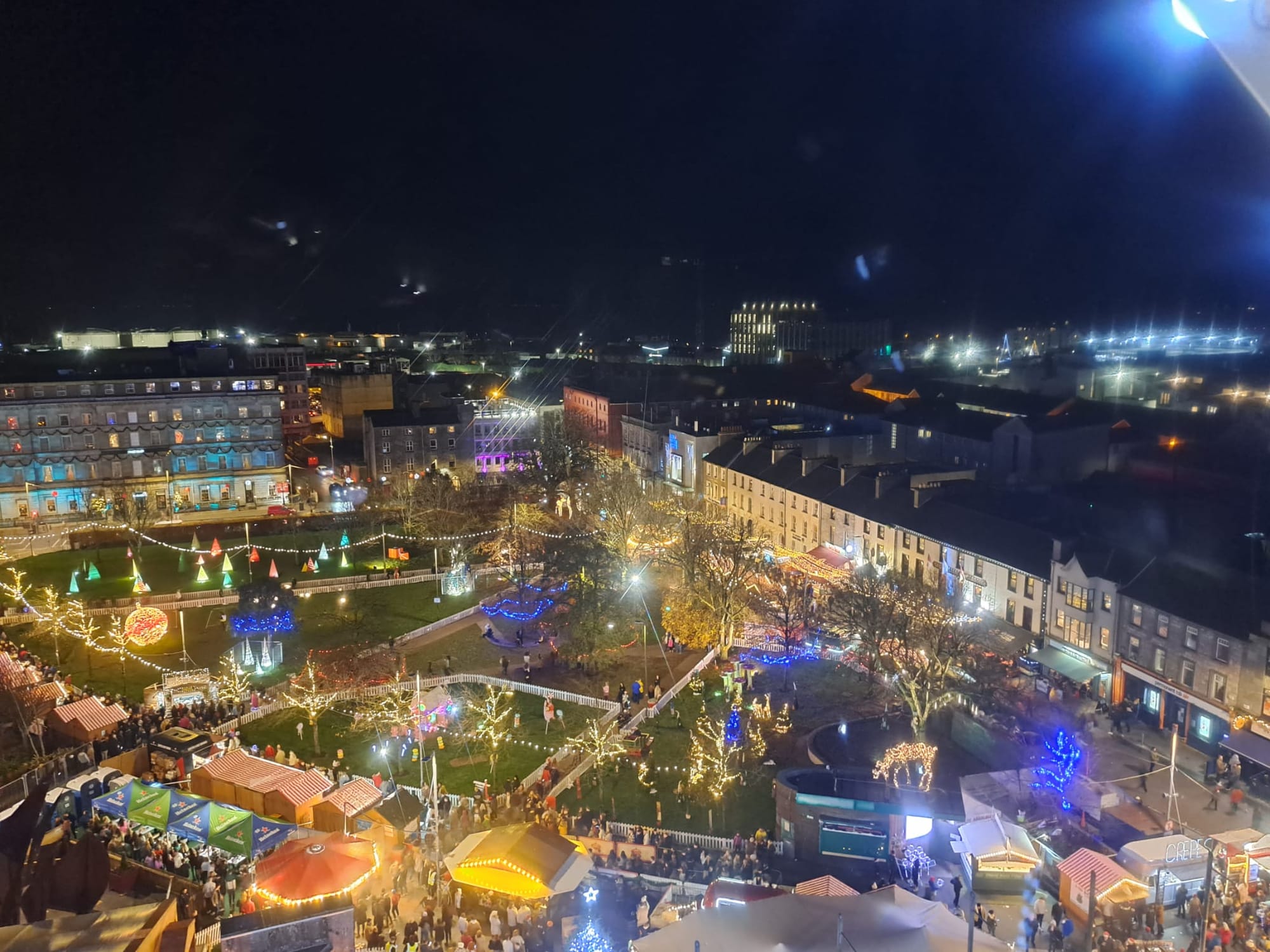 An 'over' view of Eyre Square Christmas market - from the Ferris wheel