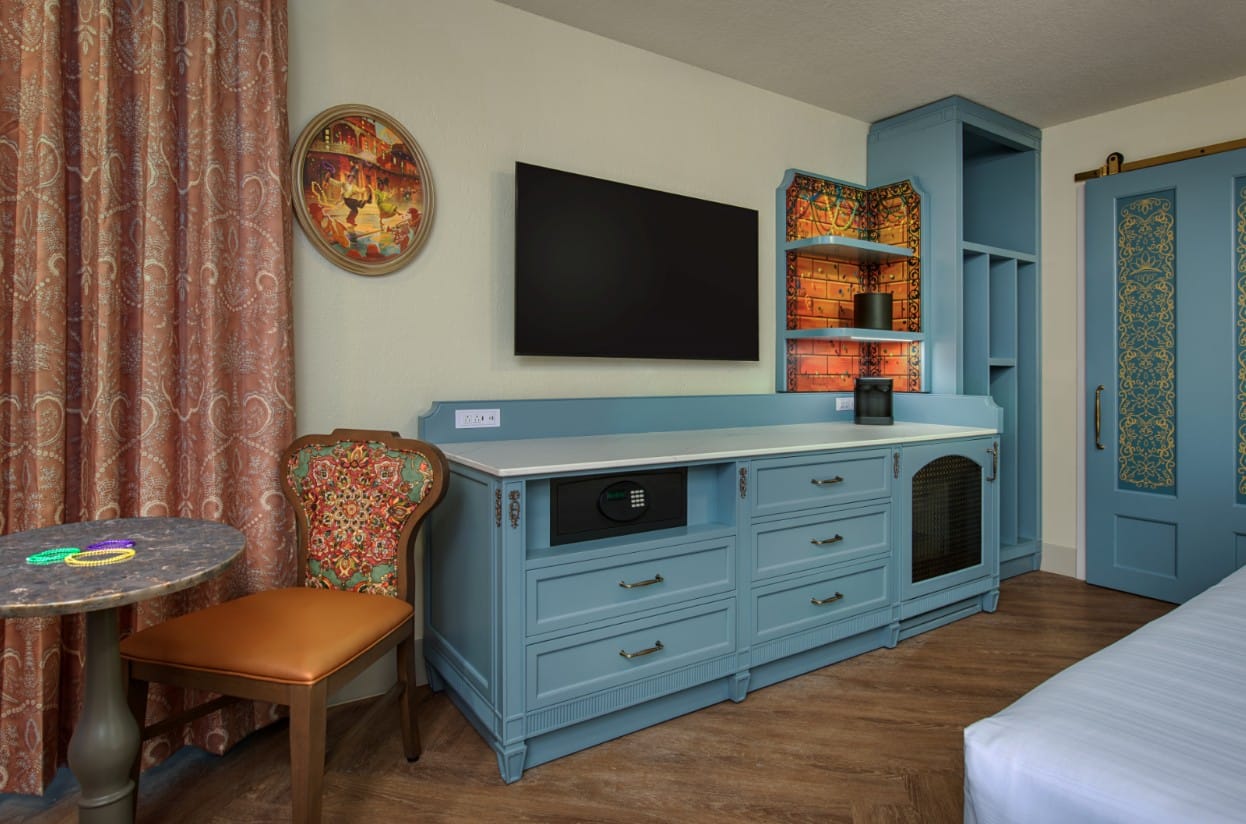 TV and storage in Port Orleans French Quarter rooms