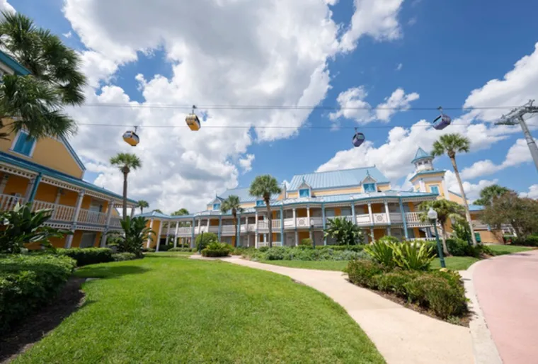 Caribbean Beach Resort with the Disney Skyliner overhead