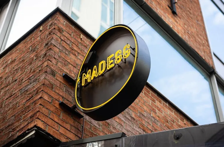The sign outside Mad Egg restaurant