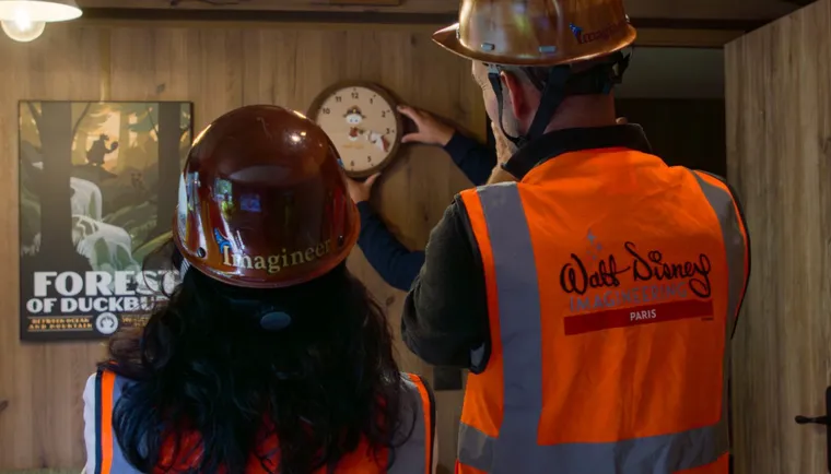 Imagineers at the new cabins at Davy Crockett Ranch