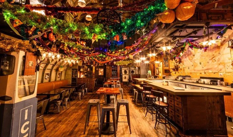 Jock Lindey's Hangar Bar at Disney Springs, with its seasonal Halloween decor
